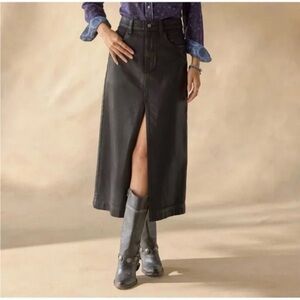 Sundance Coated Bronte‎ Black coated Midi Skirt high front slit stretch 28 New